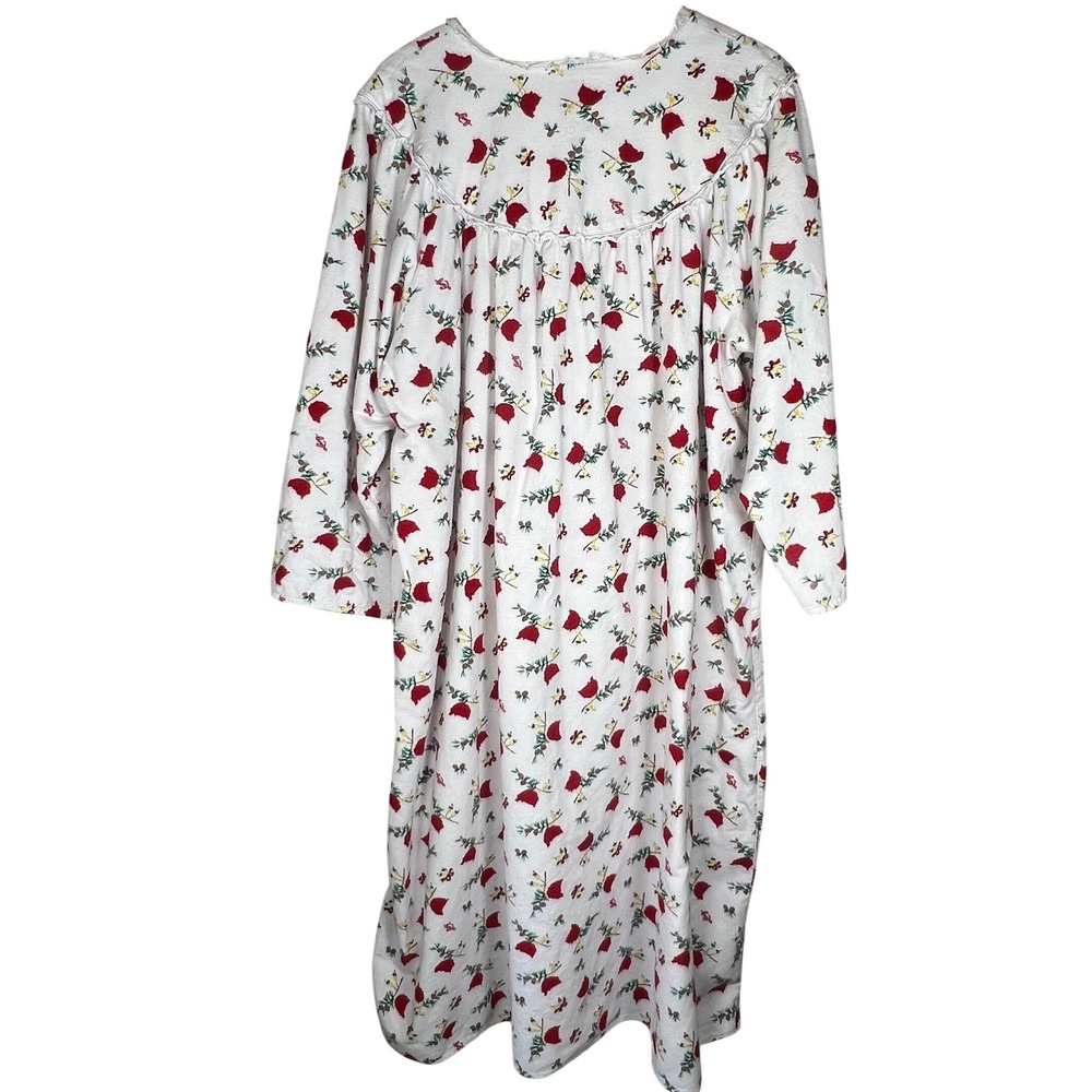 Lanz of Salzburg Womens 1X Cardinal Pine Flannel Nightgown Bird Cottagecore - Picture 8 of 10